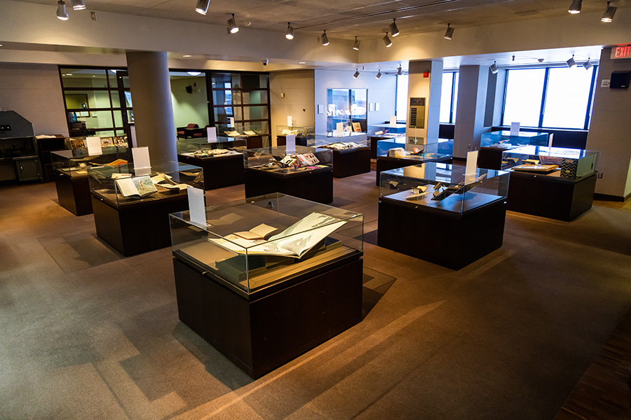 photo of displays from the Memorial Library's Special Collection