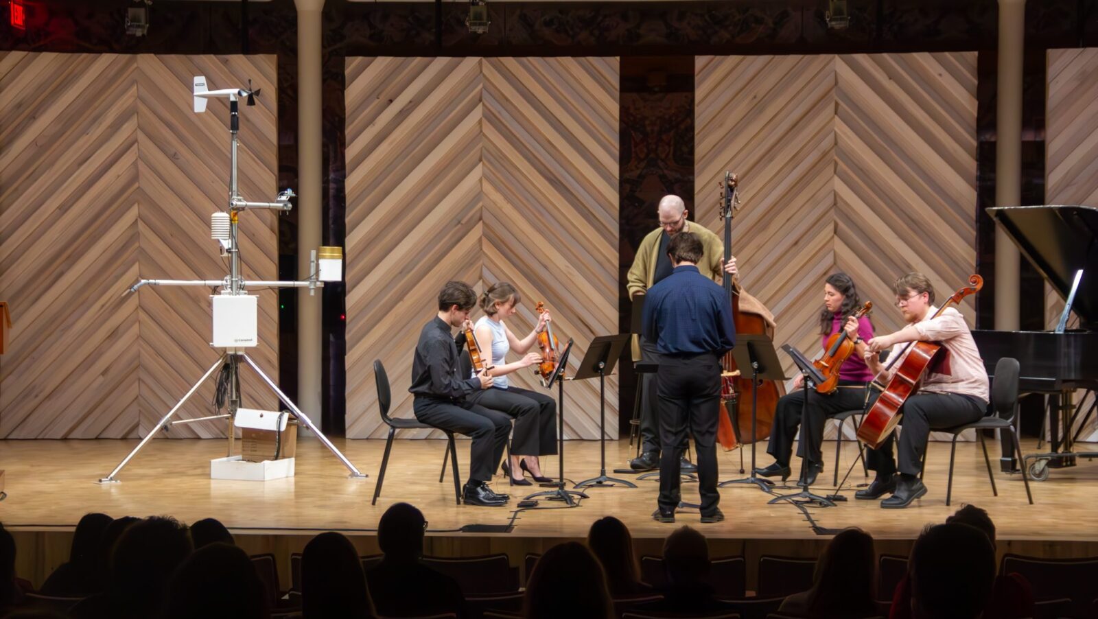 Musicians perform at “Earth Signals,” which translated Wisconsin’s weather data into a musical performance. (Photo by Ted Hyngstrom / Division of the Arts)