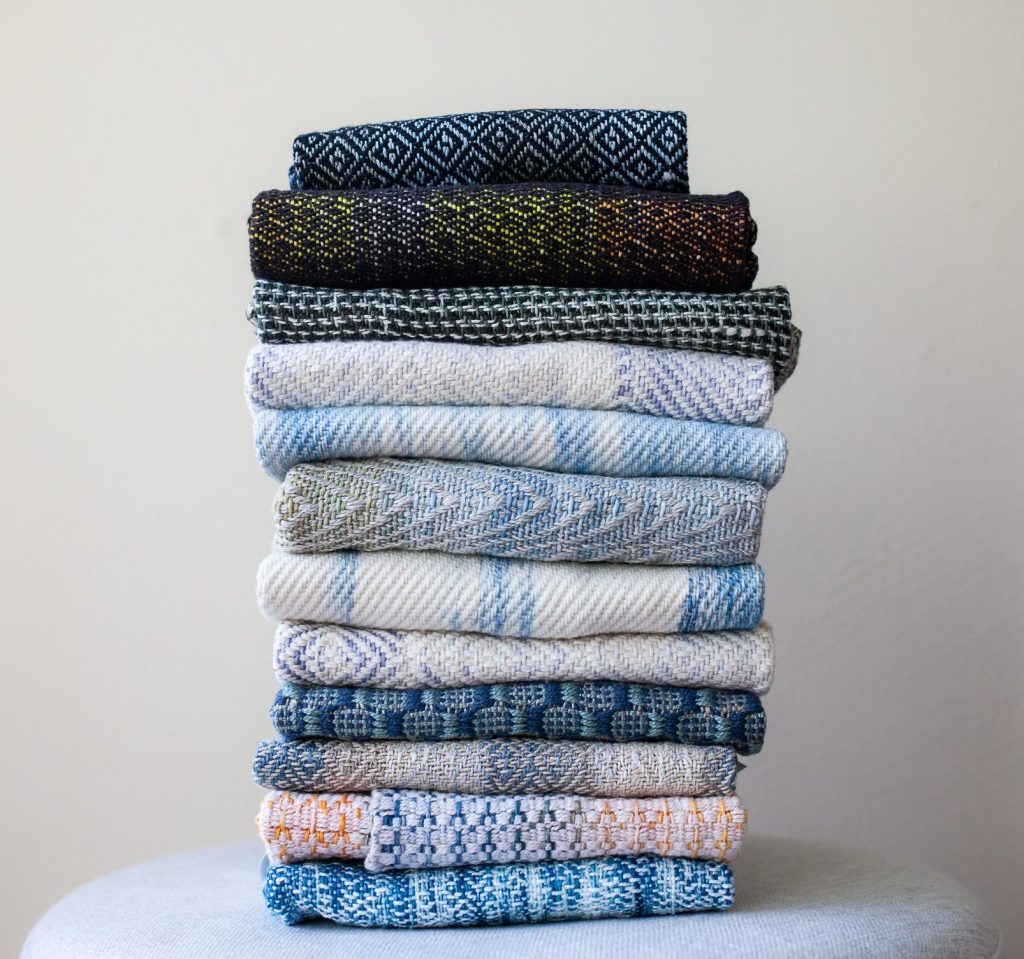 Water cloths woven by students in Marianne Fairbanks’ weaving course. (Photo by Catherine Reiland/UW-Madison)