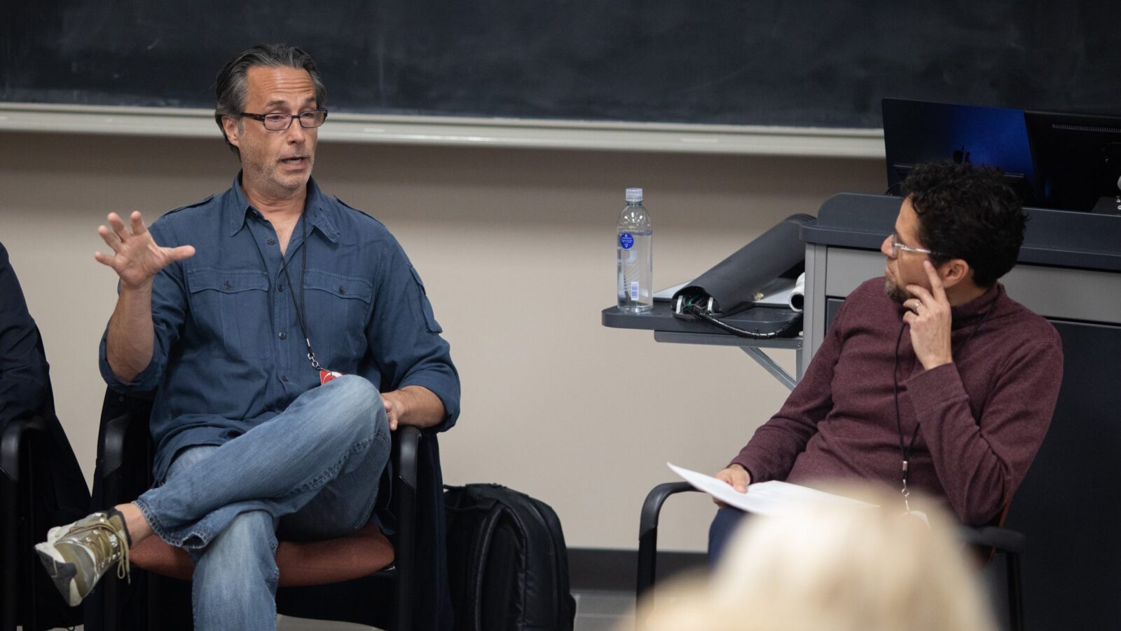 Jason Rothenberg (left) and Aaron Greer (right) at the Wisconsin Screenwriters’ Symposium. Photo courtesy of UW Dept. of Communication Arts