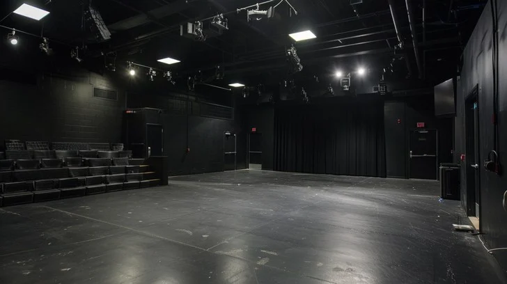 photograph of an empty blackbox theater