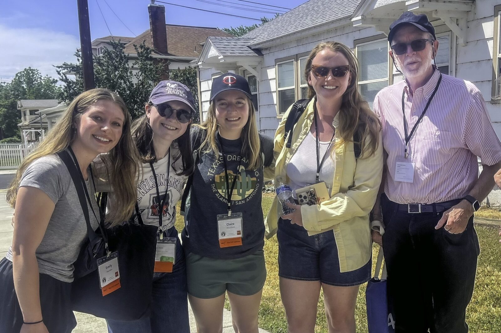 Architectural historian Prof. Thomas Hubka (pictured far right) joined several students in the field to practice “reading from the street” during a conference. Photo courtesy of Anna Andrzejewski